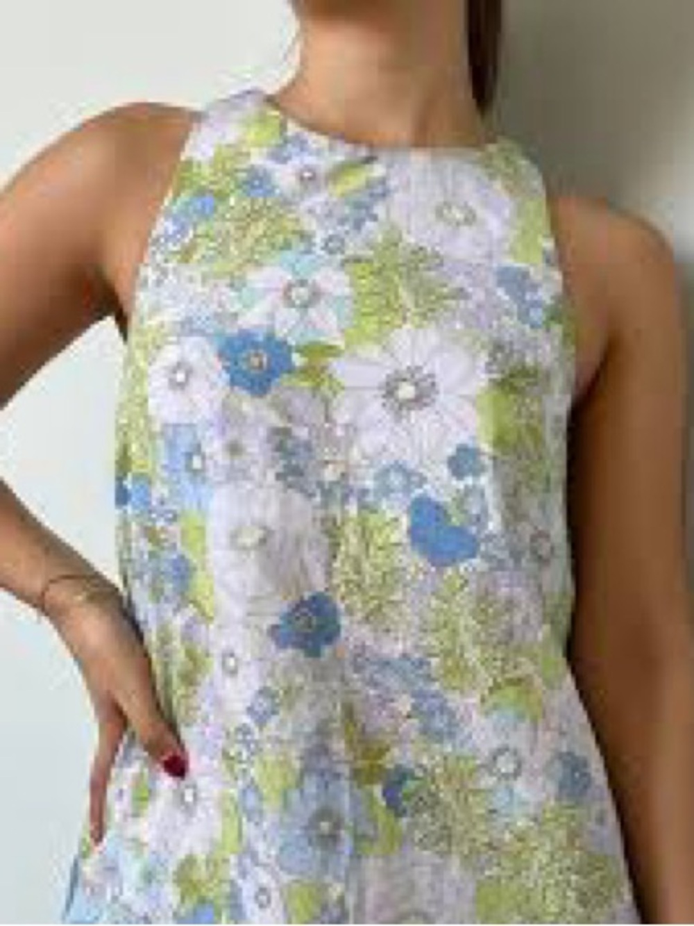 Mango Sleeveless Floral Shift Dress in Pastel Blue, Green, Lavender